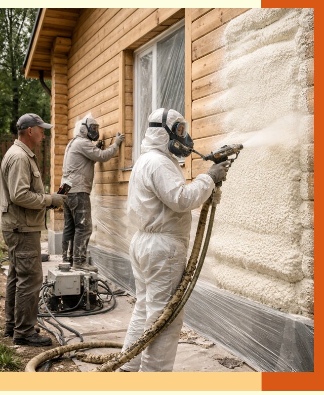 Утепление дома из бруса ППУ в клине от 3944 руб/м2 под ключ | ТепломастерКли