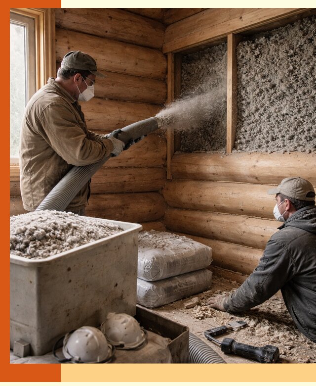 Утепление дома из бруса эковатой в клине