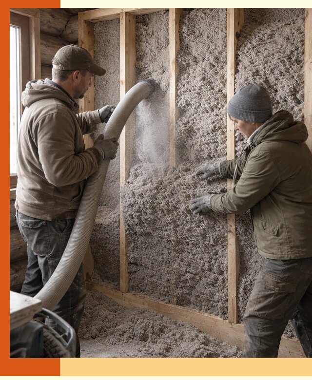 Утепление бревенчатого дома эковатой в клине