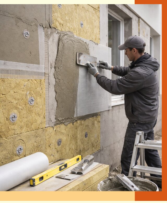 Утепление фасада под штукатурку в клине от 4303 руб/м2 — монтаж пенопластом и минватой | ТепломастерКли