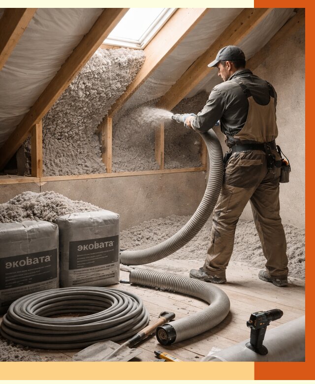 Утепление мансарды эковатой в клине от 2254 руб/м2 — монтаж, задувка, цена | ТепломастерКли