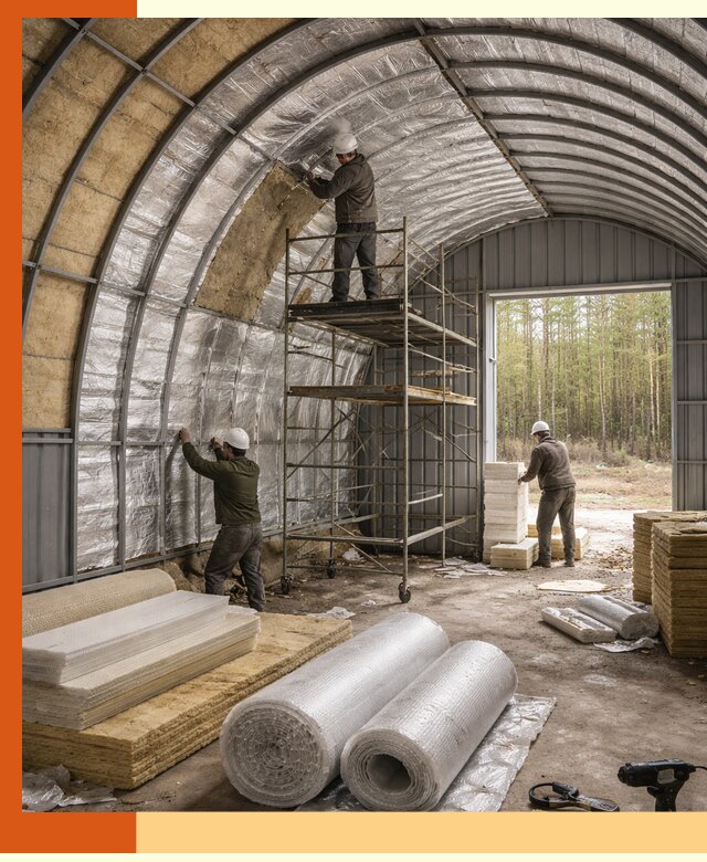 Утепление арочного ангара под ключ в клине