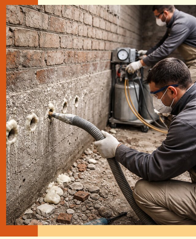 Заполнение колодцевой кладки ППУ в клине быстро и герметично