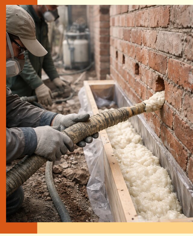 Заливка ППУ в пустоты кирпичной стены в клине