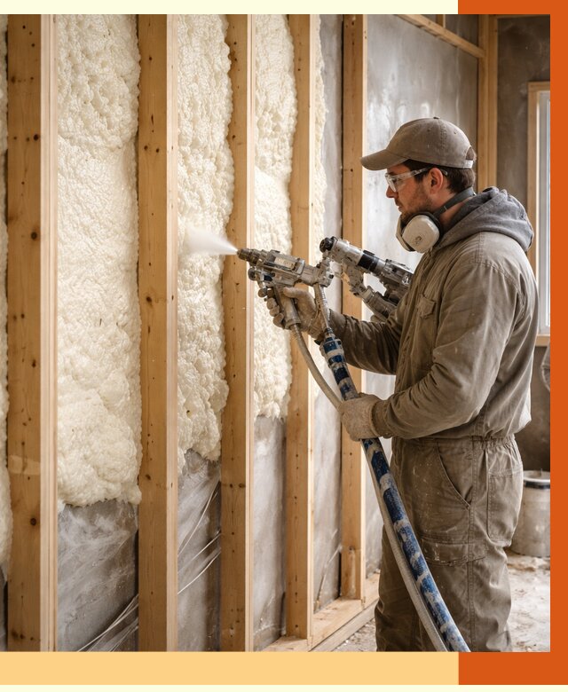 Утепление каркасной стены ППУ в клине от 4354 руб./м2 под ключ | ТепломастерКли