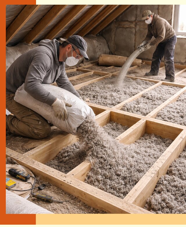 Заполнение полостей чердачного перекрытия в клине качественно и надёжно