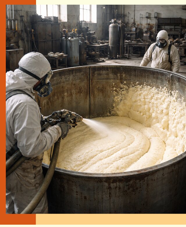 Заливка ппу в емкости с полной изоляцией и герметизацией в клине