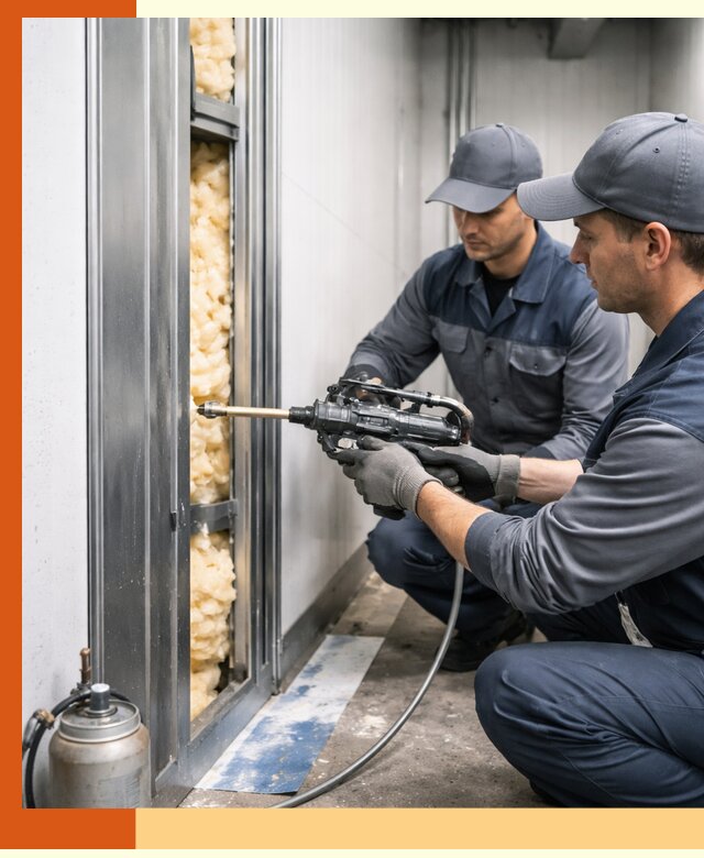 Заполнение пустот холодильных панелей в клине специализированной пеной