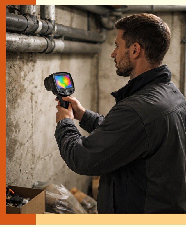 Тепловизионное обследование подвала в клине для поиска утечек тепла