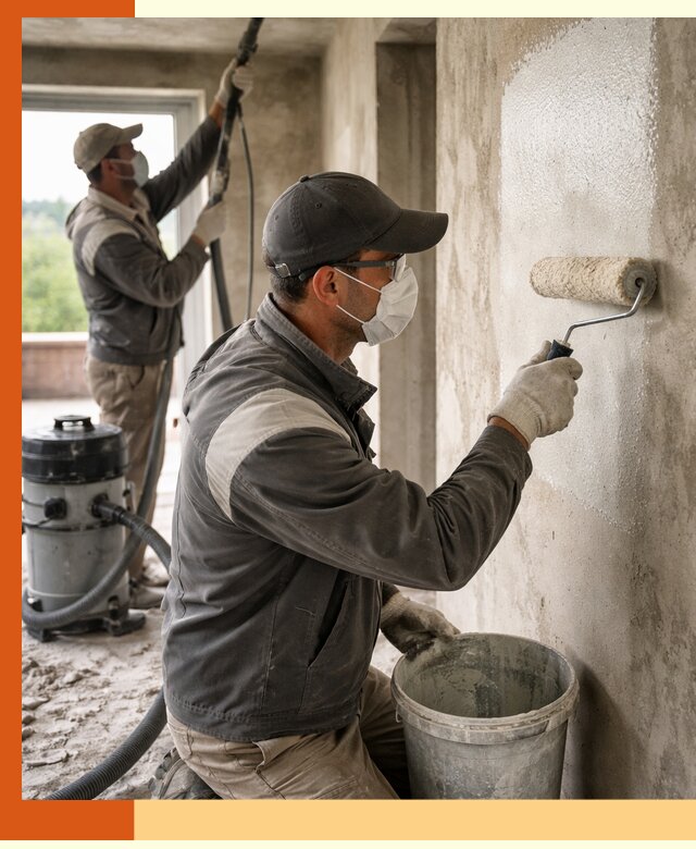 Подготовка поверхности под напыление утеплителя в клине