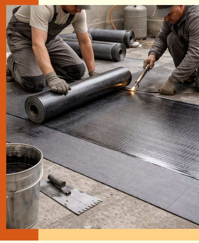 Монтаж гидроизоляционной мембраны в клине для зданий и конструкций